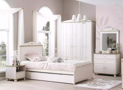 Childrens bed functional bed wooden bed extendable bed white set 5 pieces new
